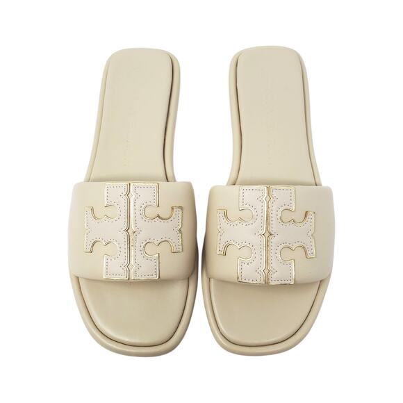 Tory Burch Double T Sport Slide Sandals Dulce De Leche Gold Cream 79985 Size 9 - Picture 1 of 10